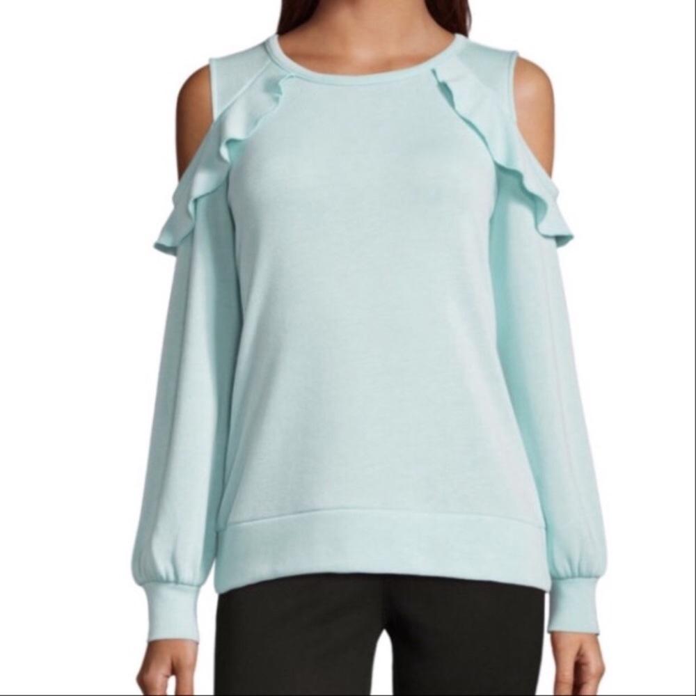 Liz Claiborne Ruffle Cold-Shoulder Sweatshirt NWT